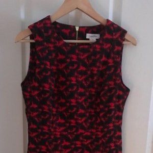 Vibrant Print Red & Black Calvin Klein Sleeveless Knee Length Dress - Size 10